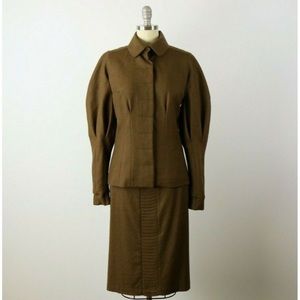 Couture Designer Wool Cashmere Jacket Skirt Suit